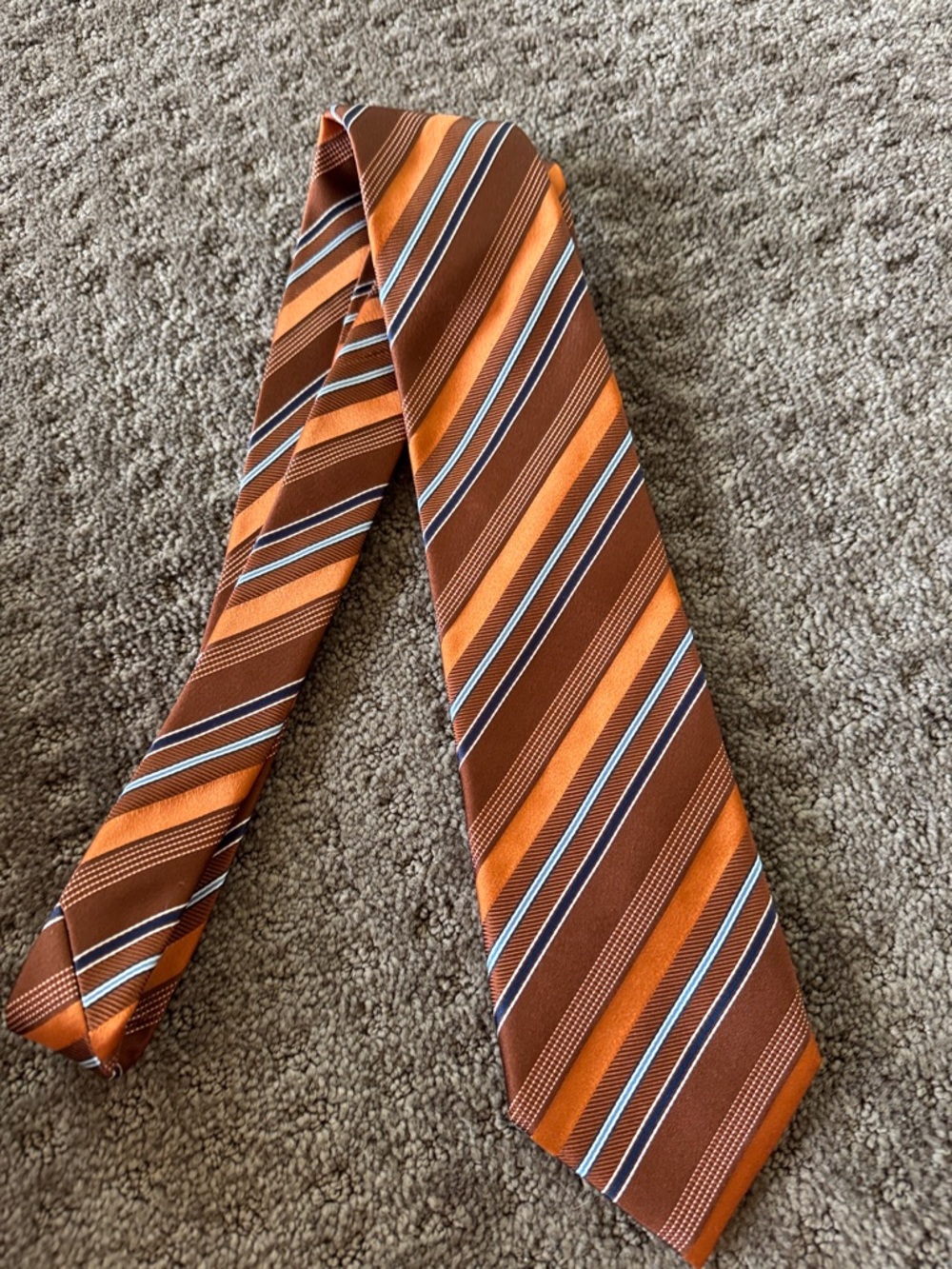 Boss Orange and Brown Striped Silk Tie with Blue Accents